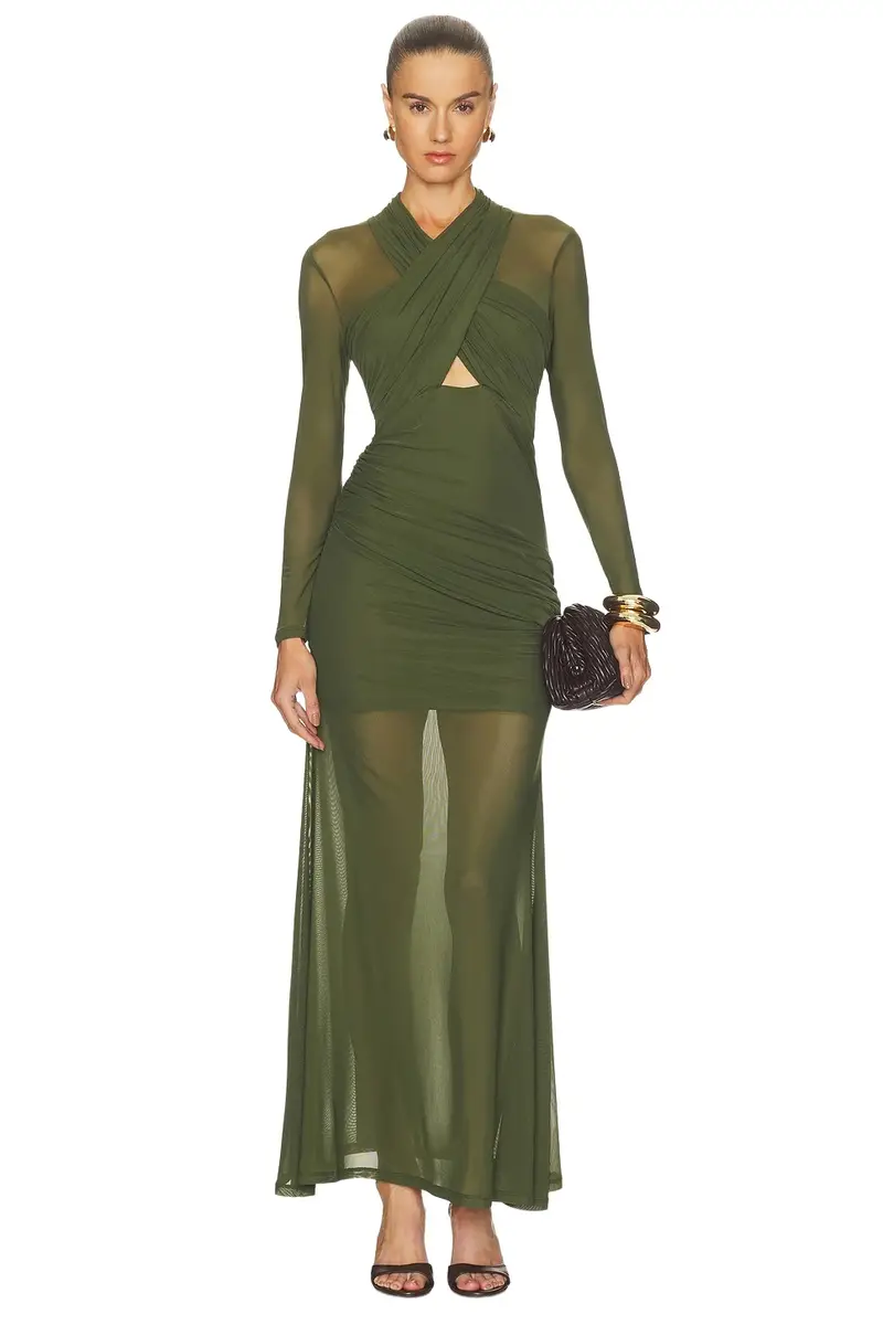 Veria Wrap Mesh Maxi Dress Veria Wrap Mesh Maxi Dress