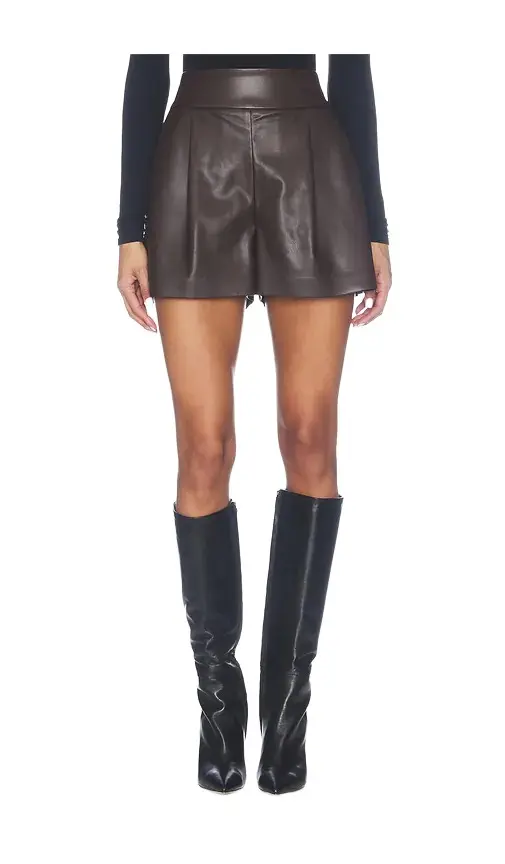 susana monaco Faux Leather Pleated Shorts