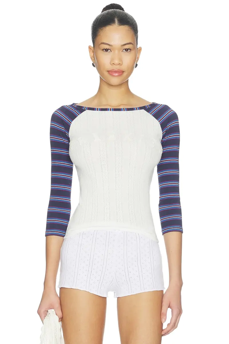 Frankies Bikinis Game Day Pointelle Baseball Tee