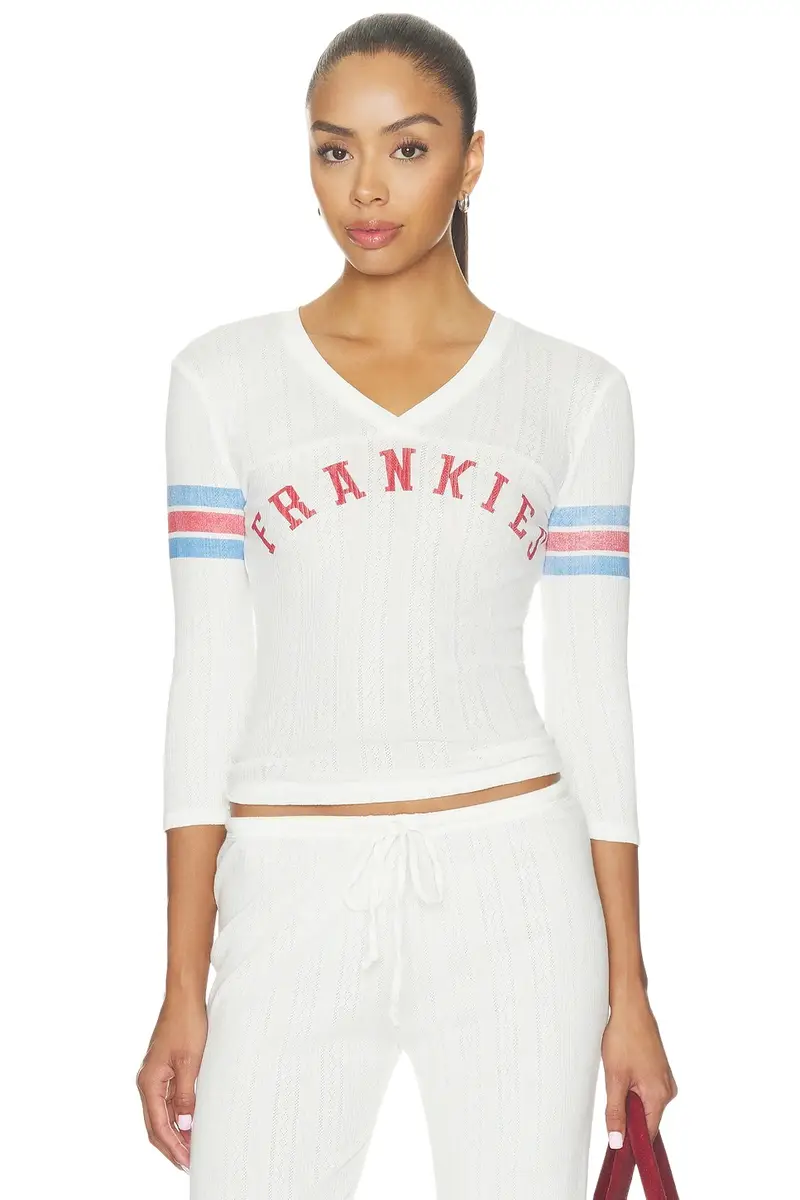 Frankies Bikinis School Girl Pointelle Three Quarter Sleeve Shirt