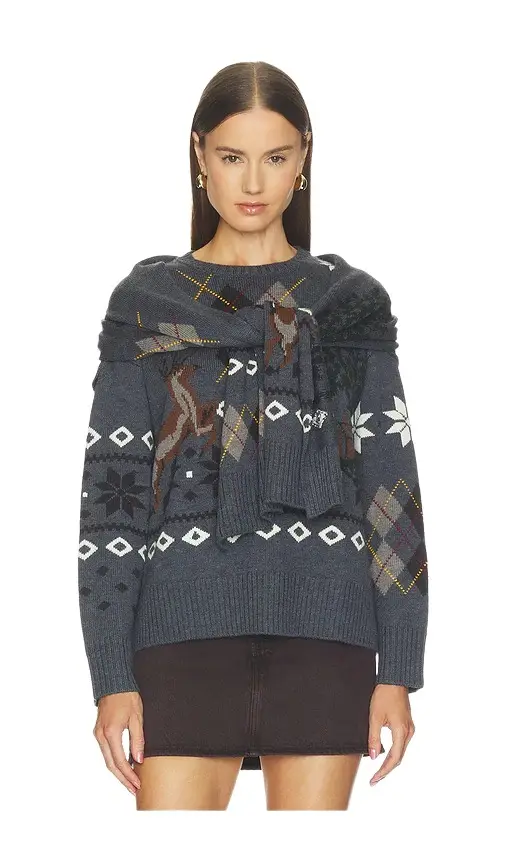 Monse Mixed Fair Isle Crew Neck Sweater With Scarf