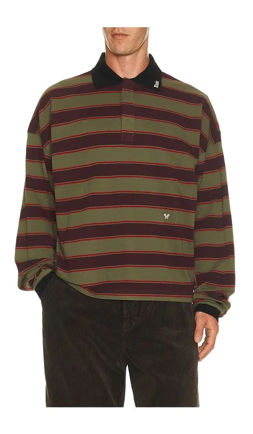 Rhude Fontaine Striped Long Sleeve Polo Shirt