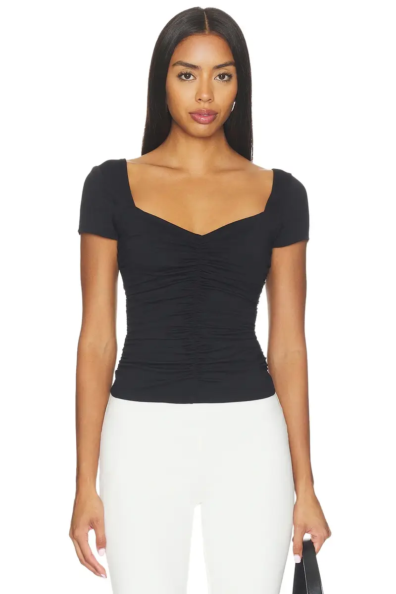 susana monaco Sweetheart Shortsleeve Gathered Top