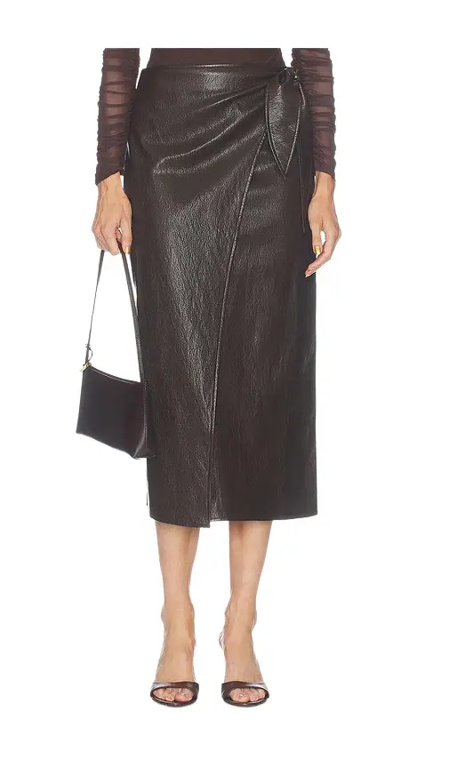 LNA Vega Faux Leather Wrap Skirt