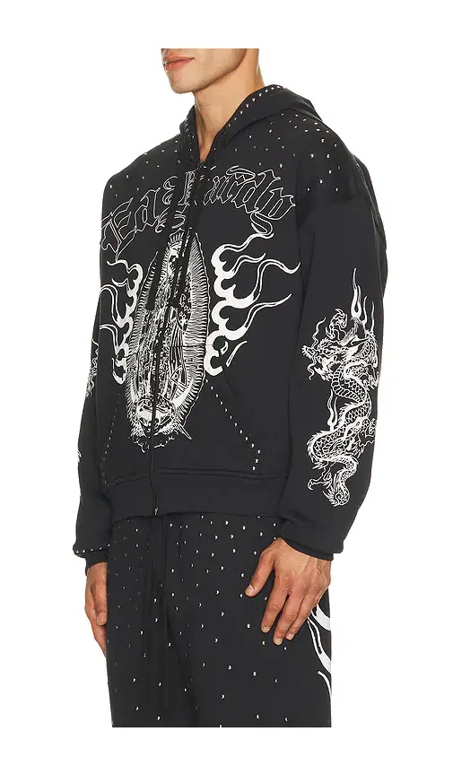 Ed Hardy Mary Dragon Studded Boxy Zip Hoodie | Thumbnail 2 Ed Hardy Mary Dragon Studded Boxy Zip Hoodie | Thumbnail 2