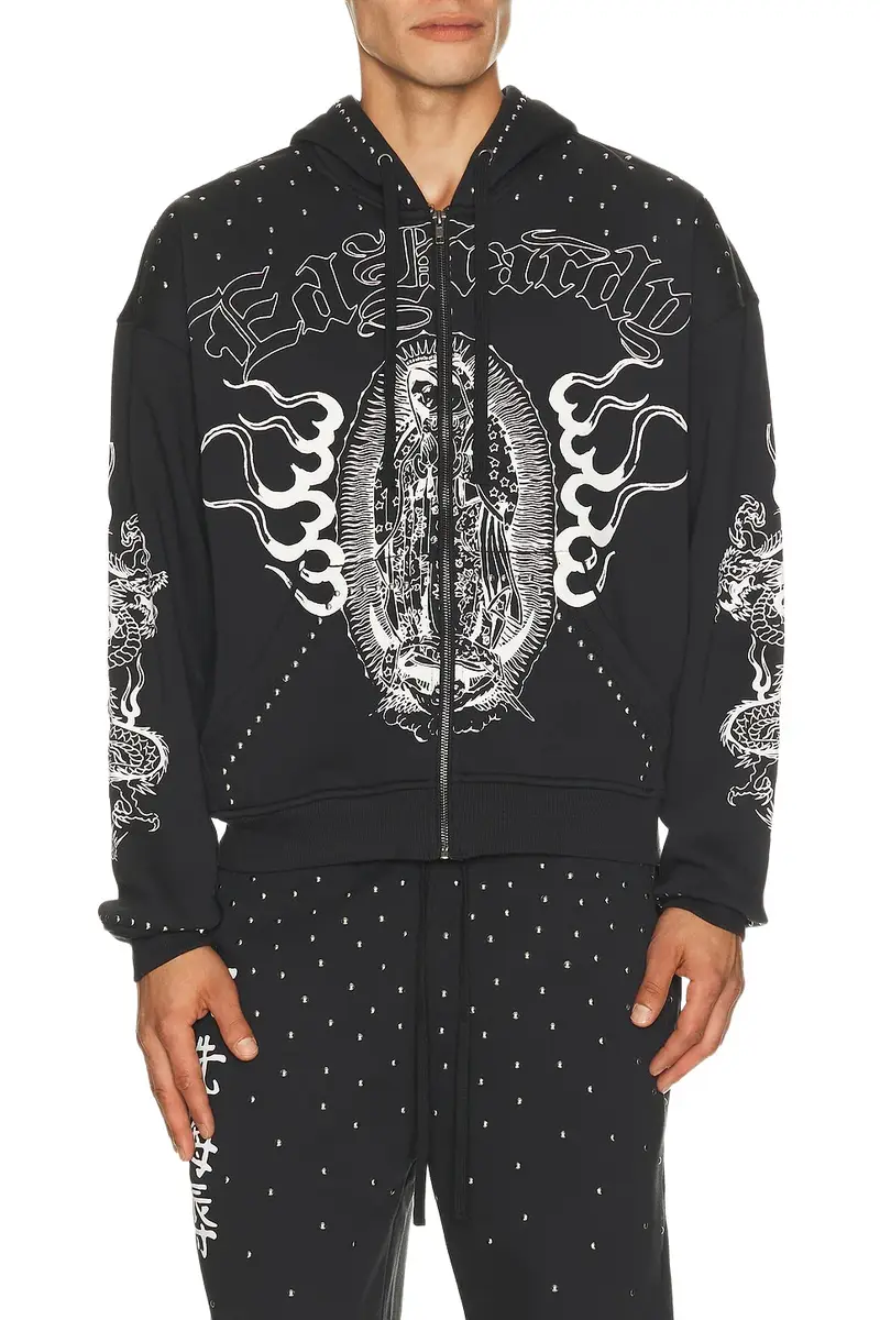 Ed Hardy Mary Dragon Studded Boxy Zip Hoodie