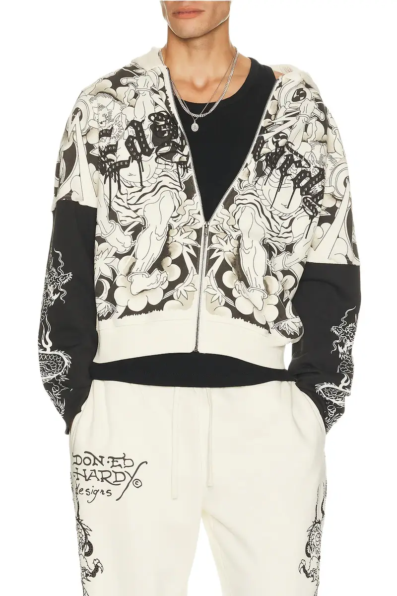 Ed Hardy Japan Lion Rhinestone Hang Hoodie