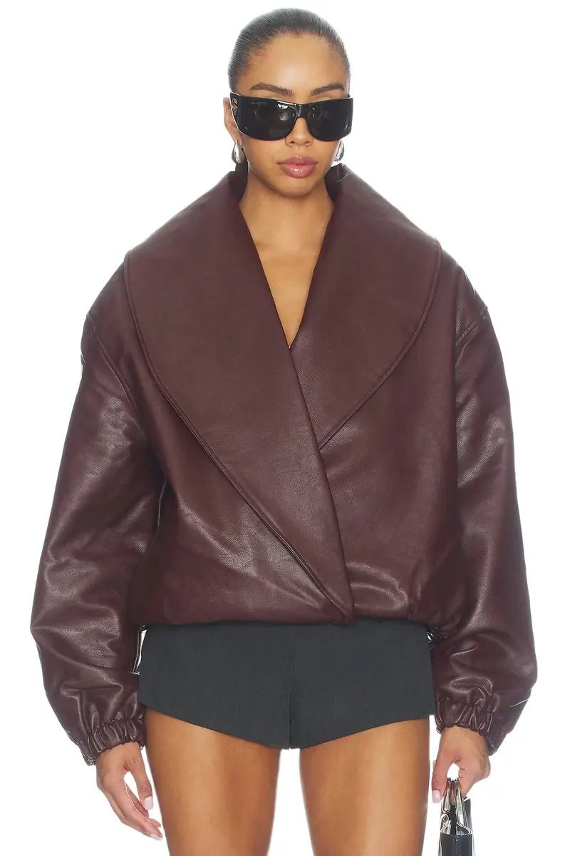 Source Unknown Eleni Faux Leather Bomber Jacket