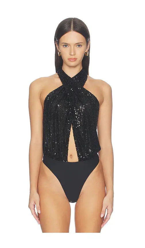Lapointe Mini Stretch Sequin Halter Cutout Bodysuit | Thumbnail 2 Lapointe Mini Stretch Sequin Halter Cutout Bodysuit | Thumbnail 2