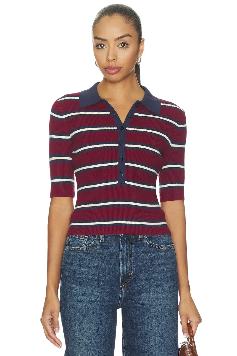 525 America Imogen Rib Stripe Fitted Polo