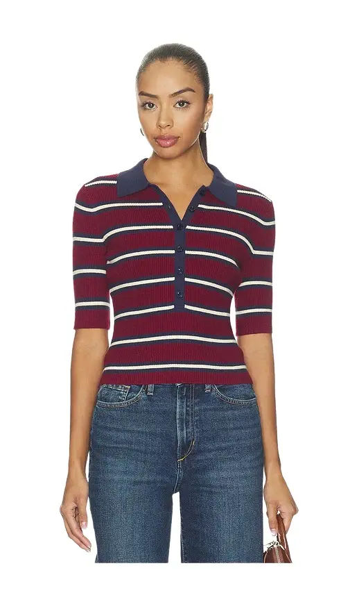525 America Imogen Rib Stripe Fitted Polo