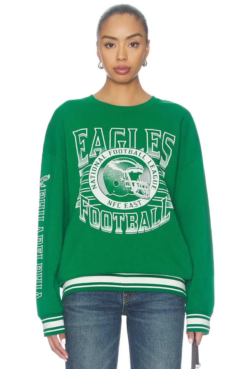 Junk Food Eagles Striped Rib Crew Sweatshirt