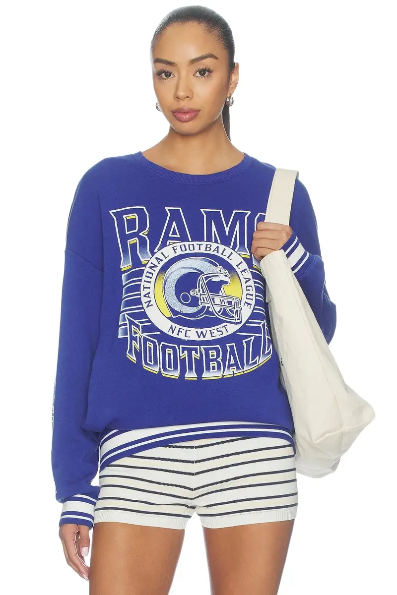 Junk Food Rams Striped Rib Crew Sweatshirt