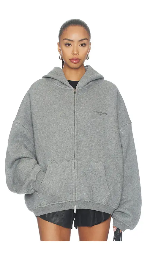 Alexander Wang Oversized Zip-up Hoodie With Allover Hotfix | Thumbnail 2 Alexander Wang Oversized Zip-up Hoodie With Allover Hotfix | Thumbnail 2