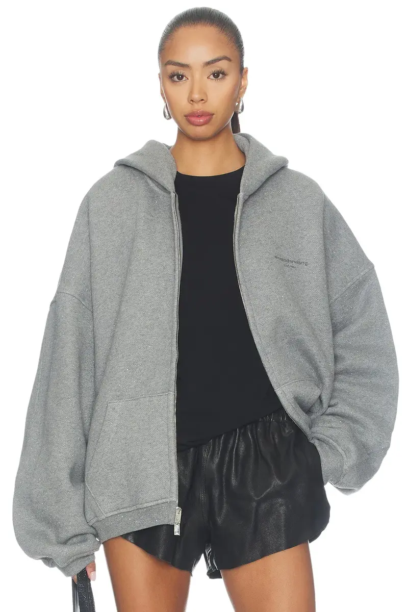 Oversized Zip-up Hoodie With Allover Hotfix Oversized Zip-up Hoodie With Allover Hotfix
