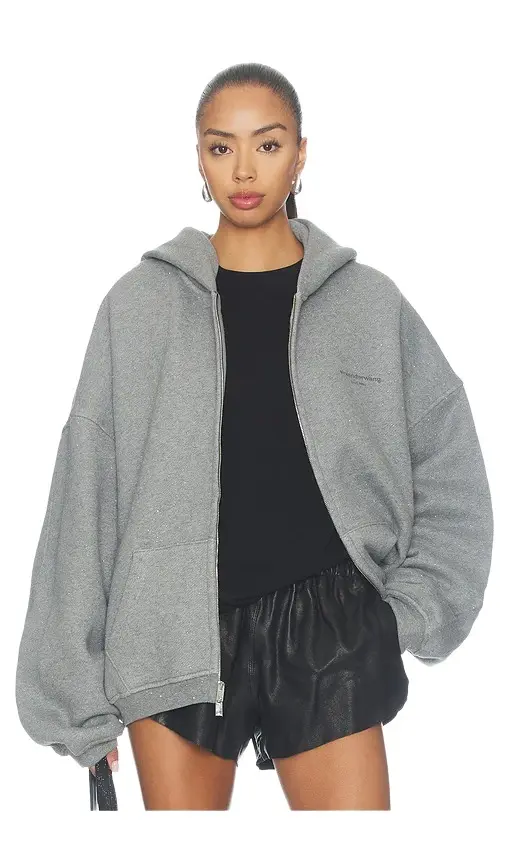 Oversized Zip-up Hoodie With Allover Hotfix Oversized Zip-up Hoodie With Allover Hotfix