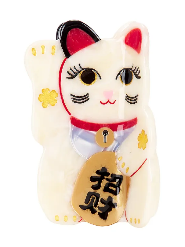 Solar Eclipse Hand-Painted Maneki-Neko Cat Claw Hair Clip