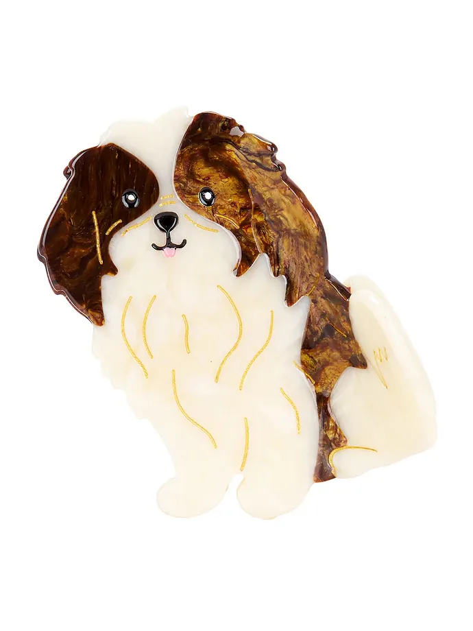 Solar Eclipse Hand-Painted Shih Tzu Pup Claw Hair Clip