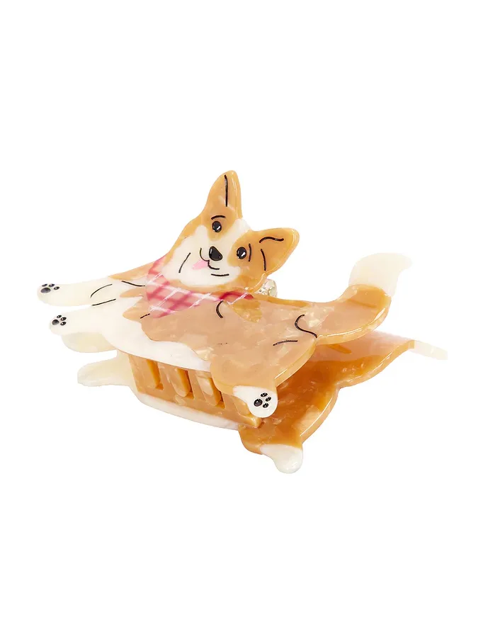 Solar Eclipse Hand-Painted Corgi Claw Hair Clip