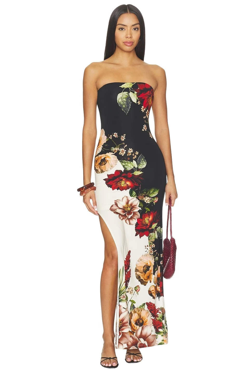 Alice + Olivia Alice + Olivia Delora Strapless Cutaway Side Slit Maxi Dress