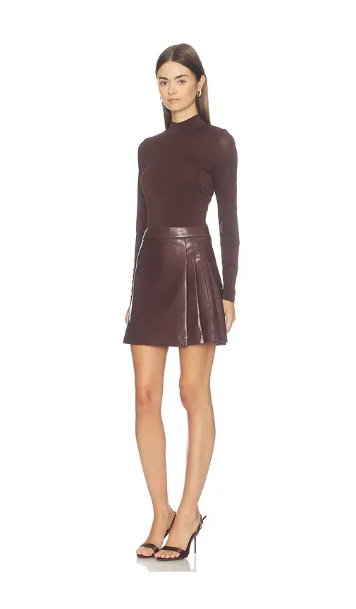 Alice + Olivia Alice + Olivia Chara Long Sleeve Mock Neck Faux Leather Mini Pleated Dress | Thumbnail 2 Alice + Olivia Alice + Olivia Chara Long Sleeve Mock Neck Faux Leather Mini Pleated Dress | Thumbnail 2