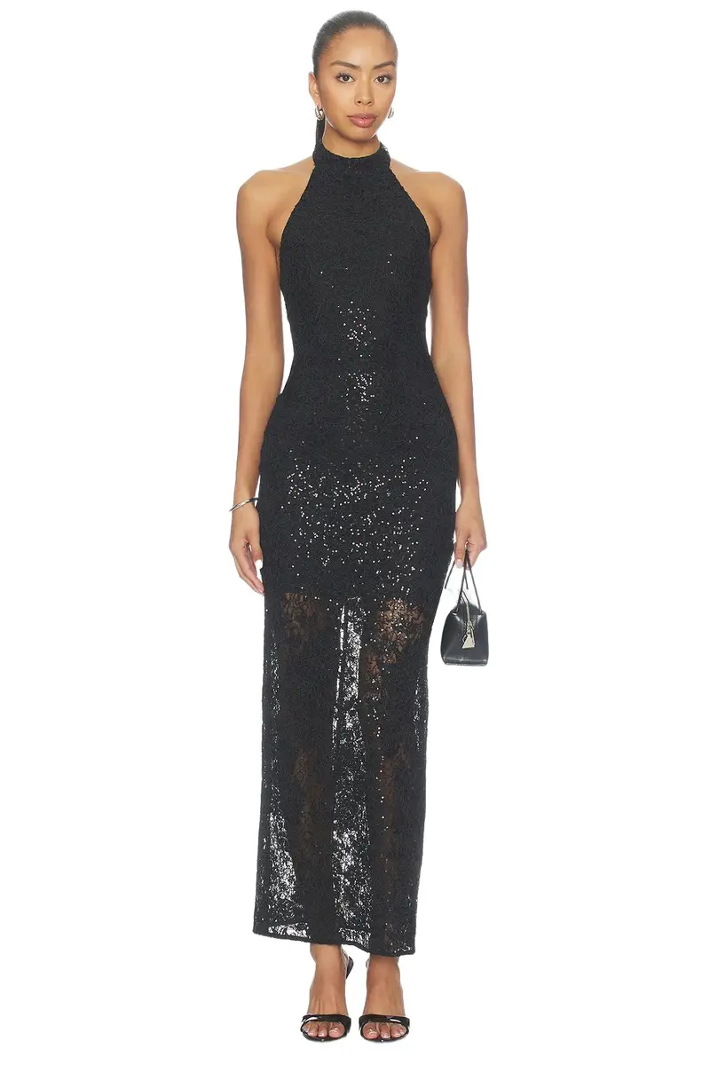 Alice + Olivia Alice + Olivia Koi Embellished Lace Halter Maxi Dress With Back Slit