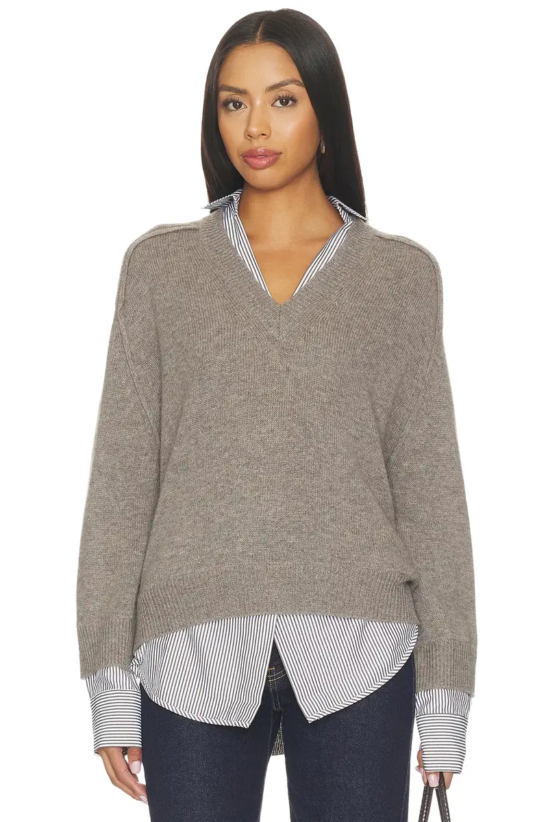 V-neck Printed Layered Pullover Sweater