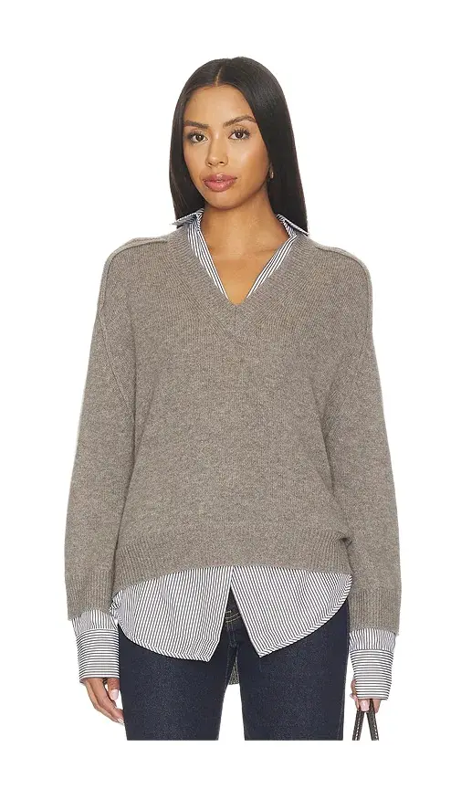 BROCHU WALKER V-neck Printed Layered Pullover Sweater