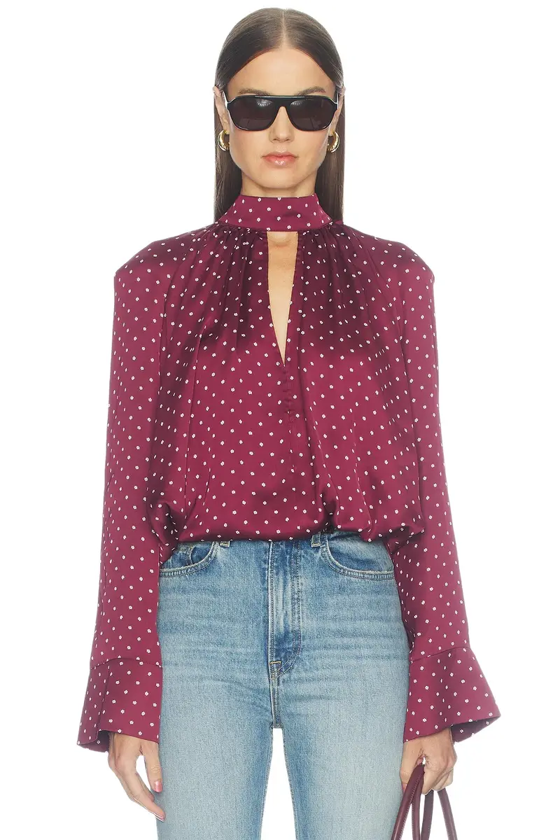 ROTATE Dot Satin Bow Shirt