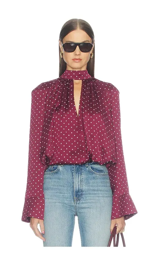 ROTATE Dot Satin Bow Shirt