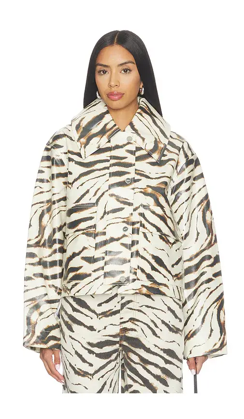 Ganni Printed Laminated Cotton Canvas Barn Jacket | Thumbnail 2 Ganni Printed Laminated Cotton Canvas Barn Jacket | Thumbnail 2