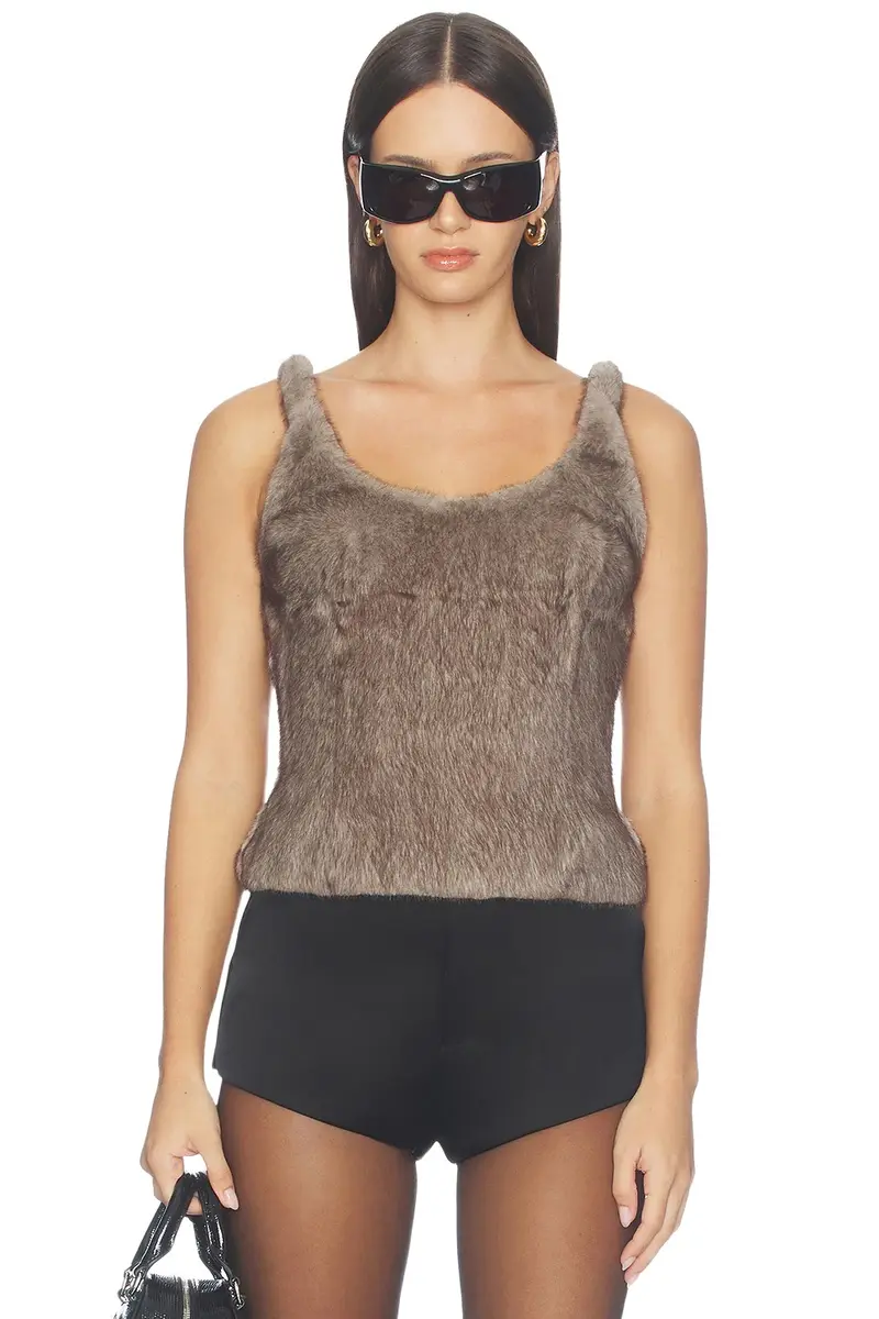 Alexander Wang Faux Fur Fitted Tank Top