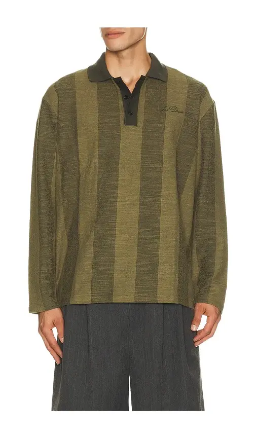 Striped Jacquard Long Sleeve Polo