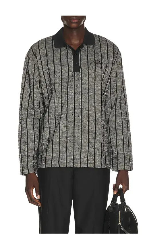 Pinstriped Jacquard Long Sleeve Polo Pinstriped Jacquard Long Sleeve Polo