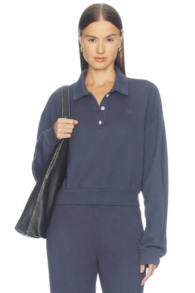 French Terry Cropped Polo Sweatshirt French Terry Cropped Polo Sweatshirt