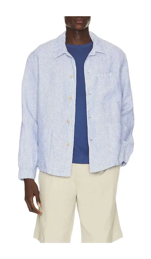 Slubby Linen Striped Chore Overshirt Slubby Linen Striped Chore Overshirt