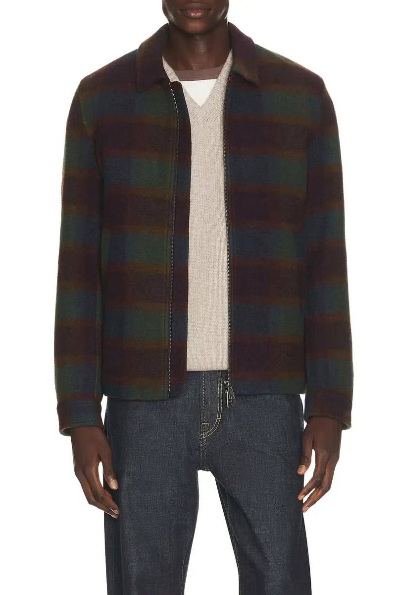 Les Deux Check Wool Zipper Coach Jacket