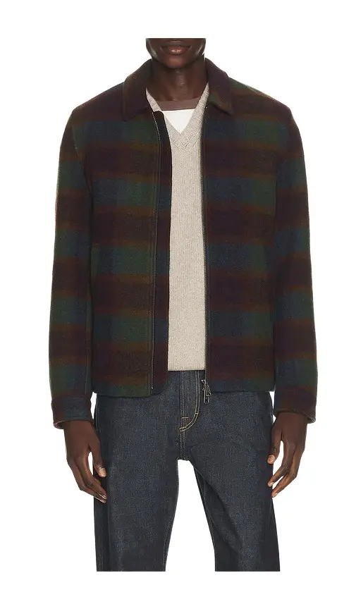 Les Deux Check Wool Zipper Coach Jacket