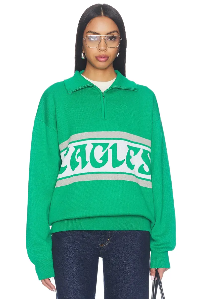 Terez Philadelphia Eagles Team Stripe Quarter Zip Sweater