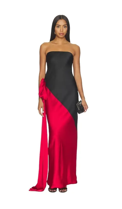 Spliced Bias Strapless Gown With Bow Spliced Bias Strapless Gown With Bow