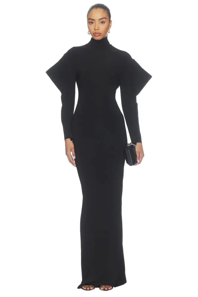 Wing Sleeve Open Back Bow Neck Gown