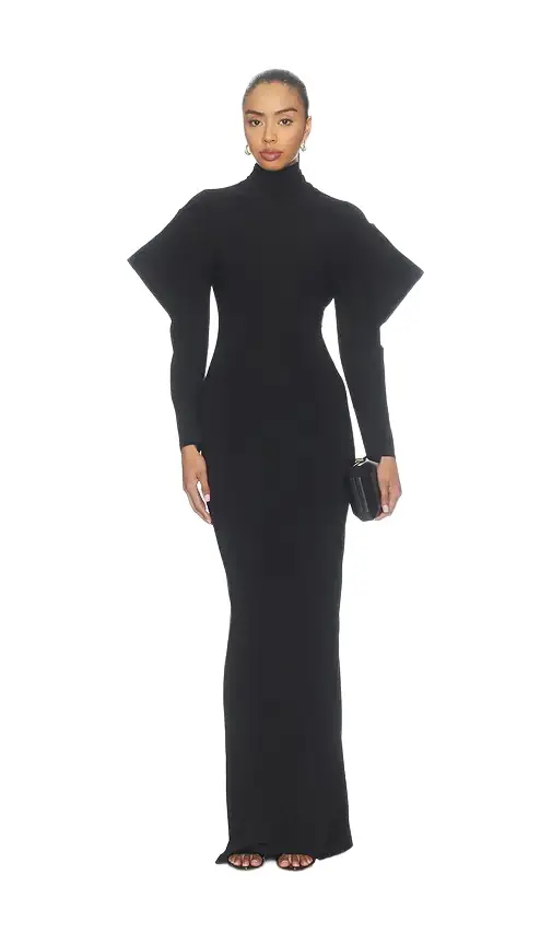 Norma Kamali Wing Sleeve Open Back Bow Neck Gown