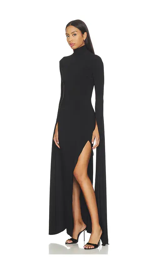 Norma Kamali Open Back Ribbon Sleeve Turtleneck Gown | Thumbnail 2 Norma Kamali Open Back Ribbon Sleeve Turtleneck Gown | Thumbnail 2