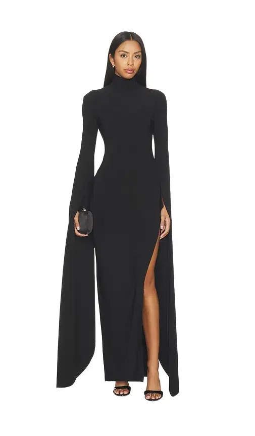 Open Back Ribbon Sleeve Turtleneck Gown Open Back Ribbon Sleeve Turtleneck Gown