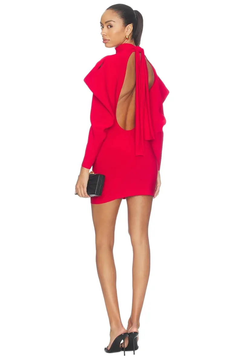 Wing Sleeve Open Back Bow Neck Mini Dress
