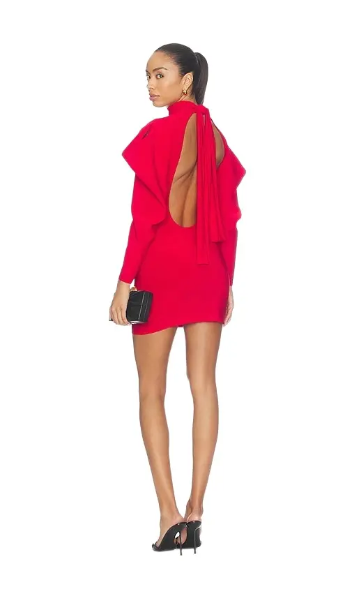 Wing Sleeve Open Back Bow Neck Mini Dress Wing Sleeve Open Back Bow Neck Mini Dress