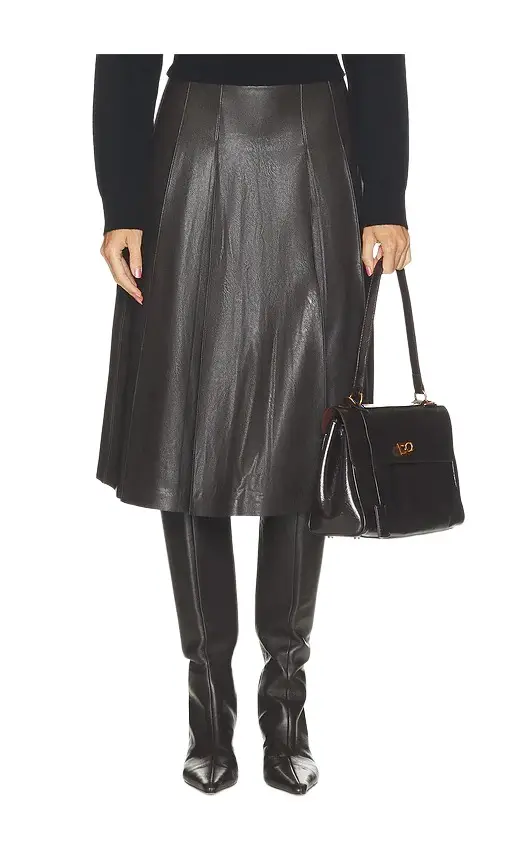 Faux Leather Pleated Midi Skirt Faux Leather Pleated Midi Skirt