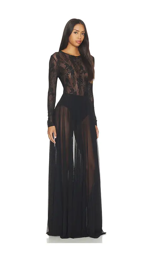 Norma Kamali Long Sleeve Crew Flared Gown | Thumbnail 2 Norma Kamali Long Sleeve Crew Flared Gown | Thumbnail 2