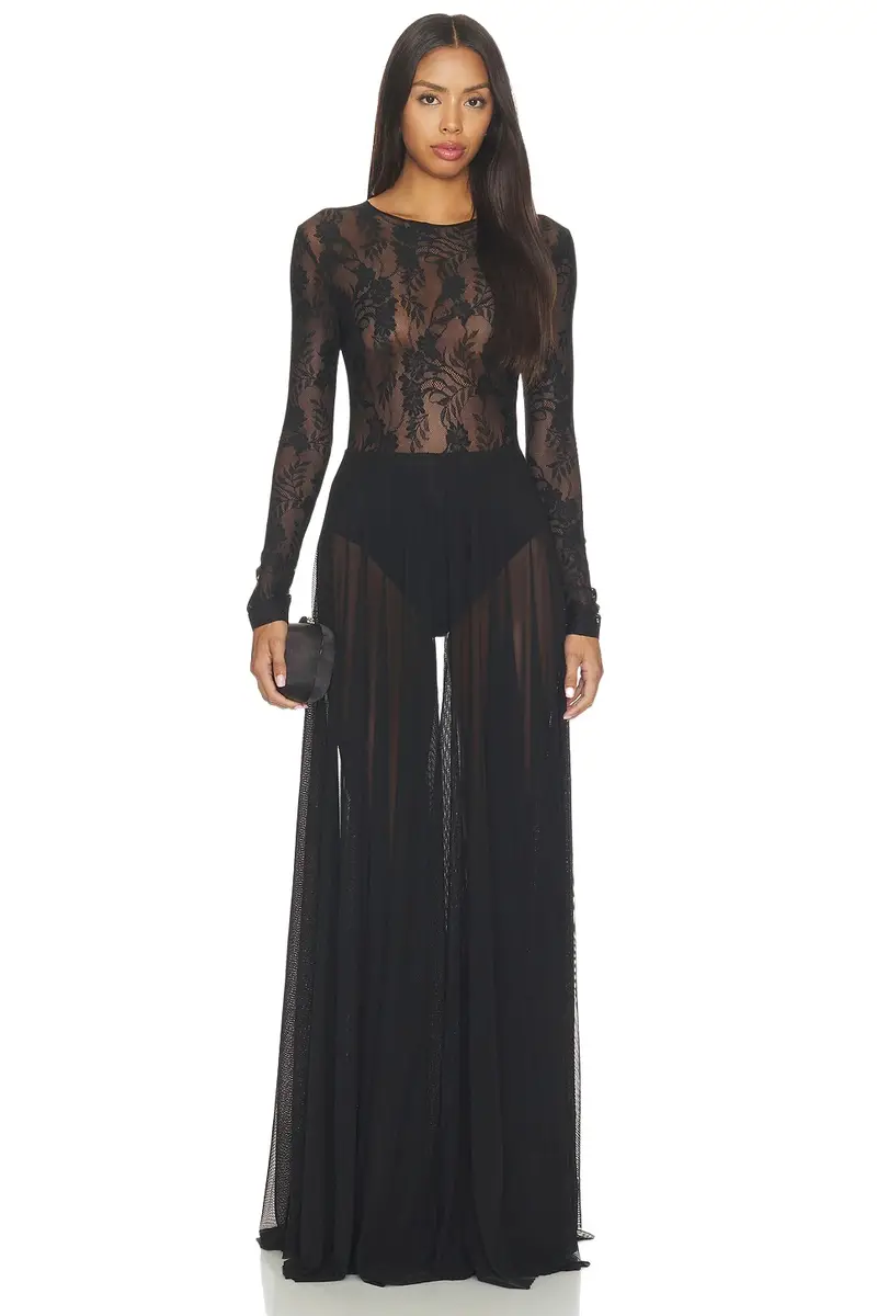 Long Sleeve Crew Flared Gown