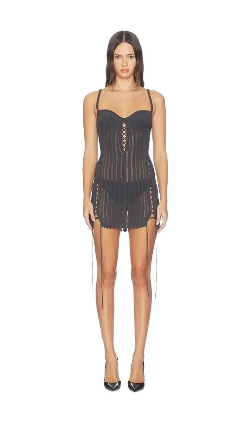 Laced Chevron Layered Mini Dress